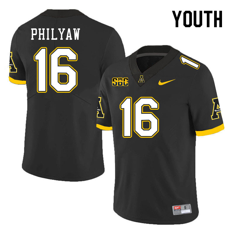 Youth #16 Omari Philyaw Appalachian State Mountaineers College Football Jerseys Stitched Sale-Black - Click Image to Close